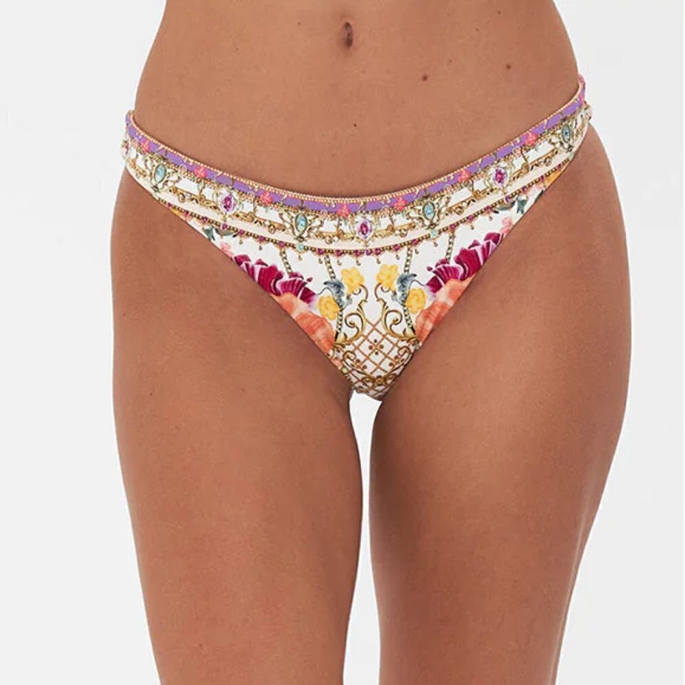 Camilla "Destiny Calling" Embellished High-Leg Bikini Bottom, Multicolor